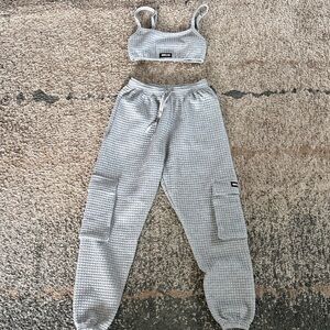 WHITE FOX Gray Waffle Knit Jogger Set